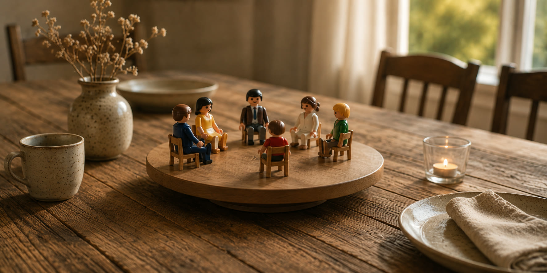 Rappresentazione sistemica con le miniature: il posto di ciascuno a tavola